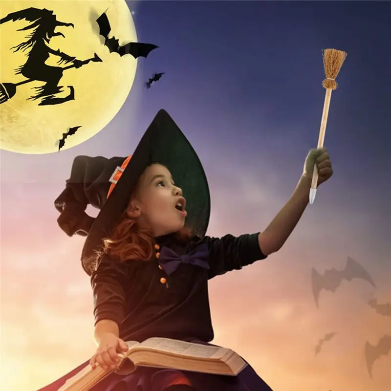 ABNP 14PCS Witch Broom Stick Pencils Halloween Wizard Wand Pencils for Theme Party Gift Goodie Bag Fillers