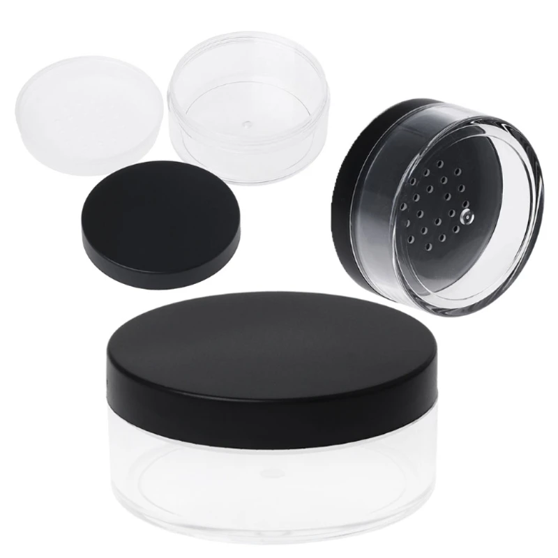 50g Plastic Empty Loose Powder Pot With Sieve Cosmetic Jar Makeup Container Box 2pcs