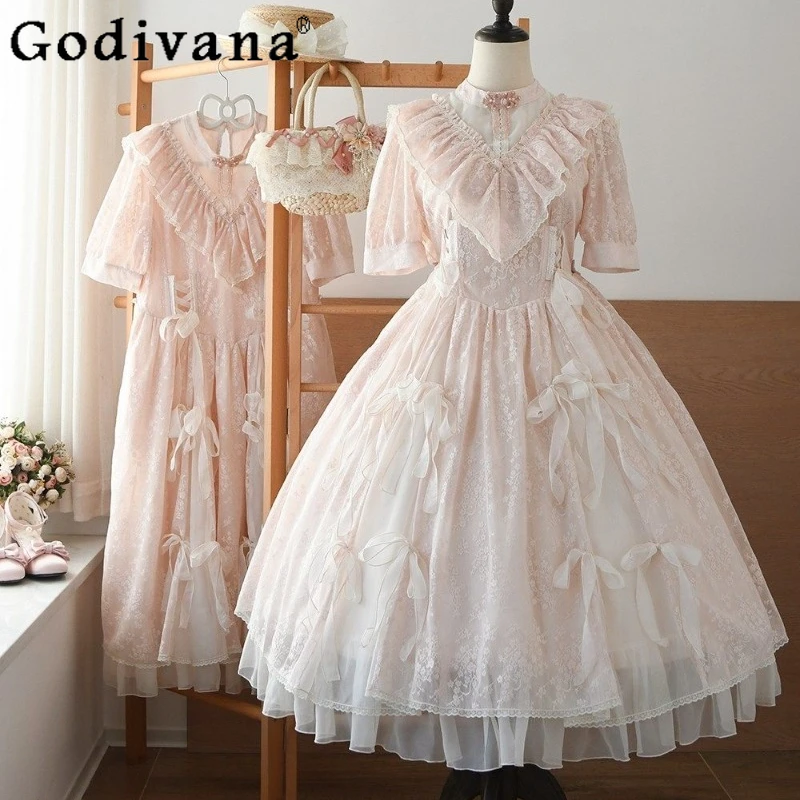 

Lace Pink and White Color Block Dress Female Japanese Style Sweet Lolita Dress Women's High Street A Line Cute Princess Dress