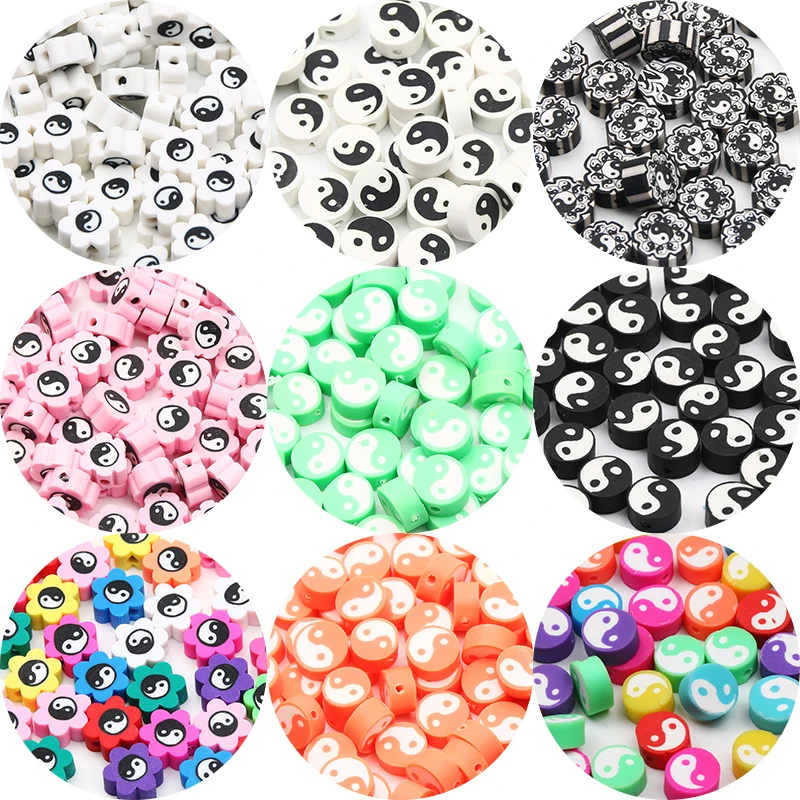 Black White Colorful TaiChi Polymer Clay Beads For Handmade DIY Jewelry Making Crafts Necklace Bracelet Accessories 20/50pcs/Lot