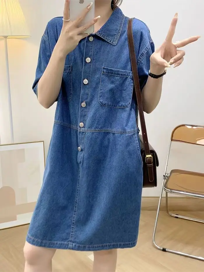 เสื้อเดนิมคอปกทรงใหญ่พิเศษ แฟชั่นฮ่องกง ทรงเอวสูง แขนยาว สำหรับคนไซส์ใหญ่...