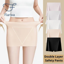 Flarixa Seamless Skirt Shorts Double Layer Front Crotch Panties Women Ice Silk Safety Pants Anti Friction Underwear Underpants