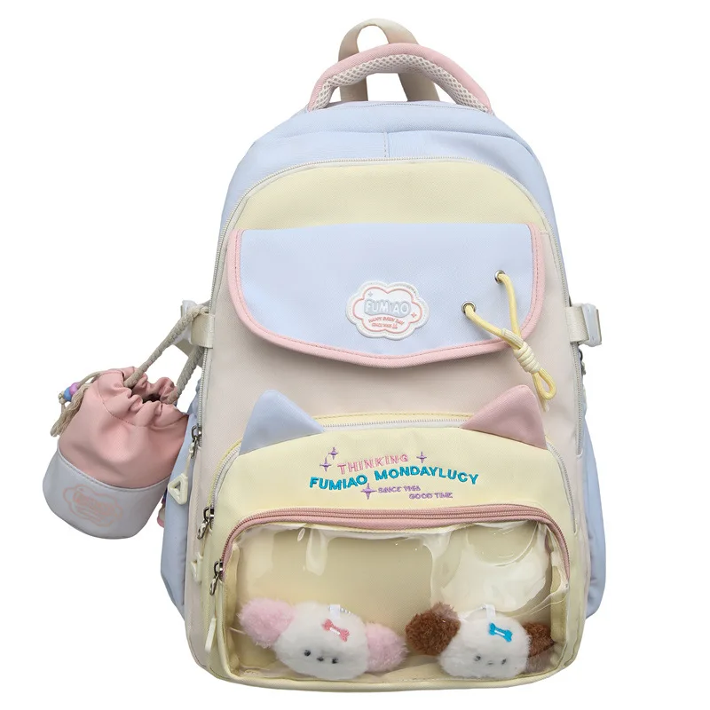 

High Capacity Contrast Color Durable Nylon School Backpack for Junior And High School Students Waterproof Cute Sweet Dual Sho...