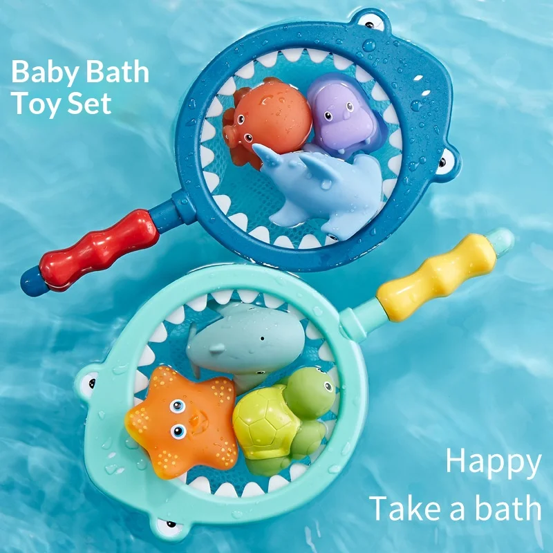 Baby Bath Toy Turtle Water Spray Net Fishing Shark Children's Animal Squeeze Toy Floating Water Play Toy