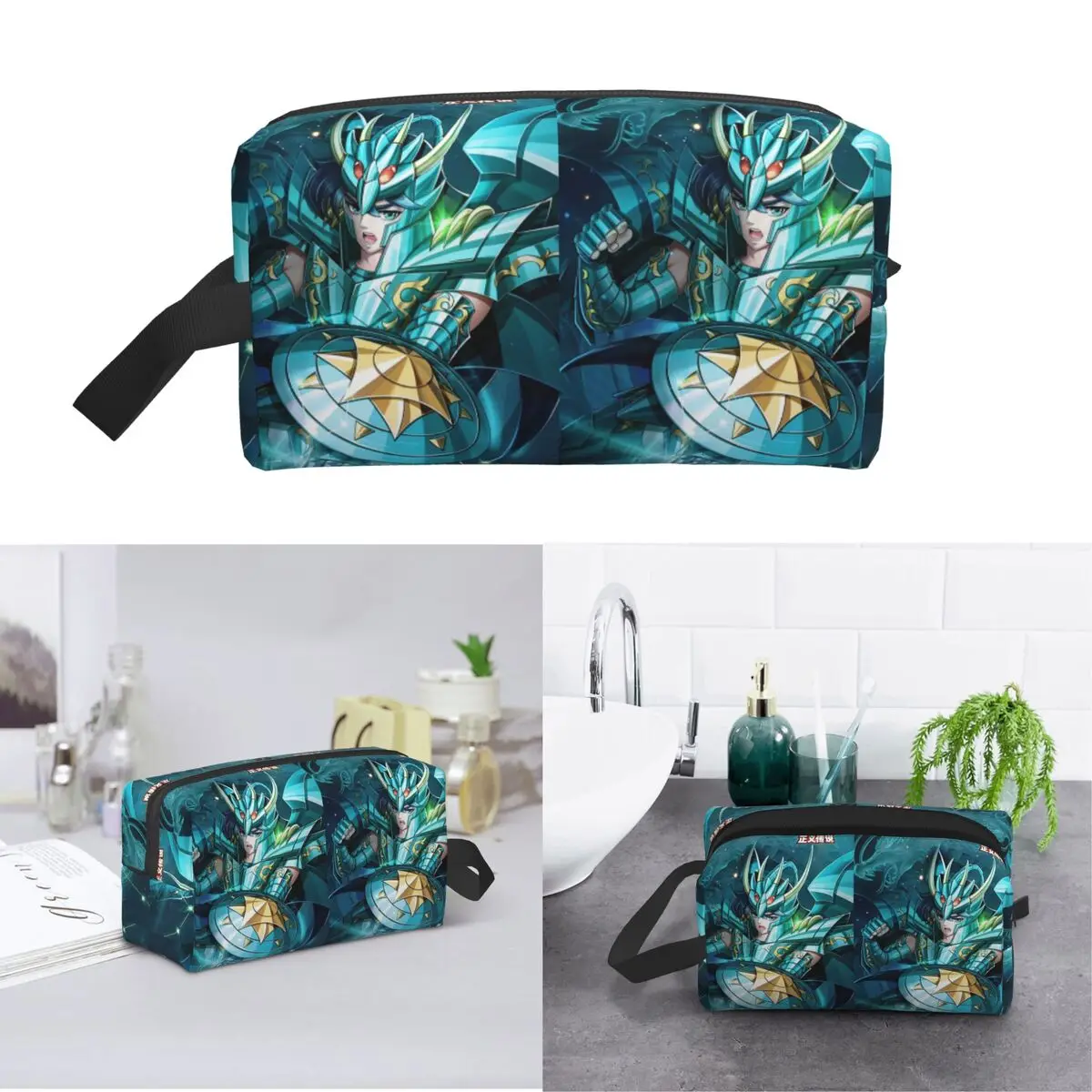 Anime Knights Of The Zodiac Dragon Shiryu Makeup Bag Cosmetic Organizer Storage Dopp Kit Toiletry Cosmetic Bag for Women Beauty