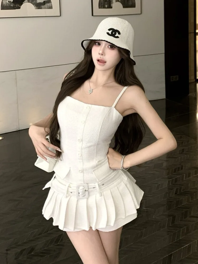 

High Street French Fashion Small Fragrant Two Piece Set Women Hotsweet Sexy Dress + Short Sets Korean Sweet Summer 2 Piece Suits