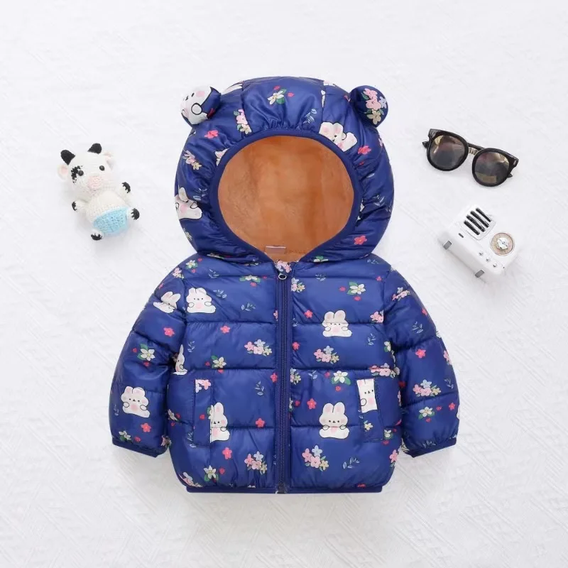 Girls Baby New Padded Down Cotton Coat Boys Cartoon Hooded Zipper Jacket Autumn Winter Children's Casual Warm Fashion Outerwear