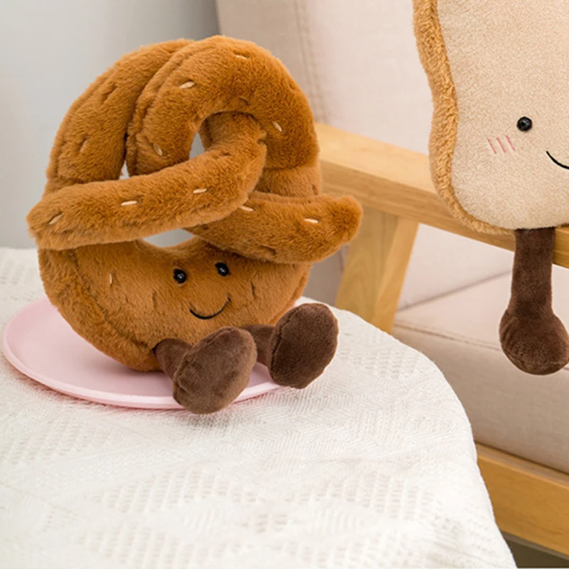 1Pc Comfortable Cartoon Food Pretzel Crossant Toast Bread Doll Plush Ornaments Stuffed Decor Statue For Girl Kid Birthday Gift