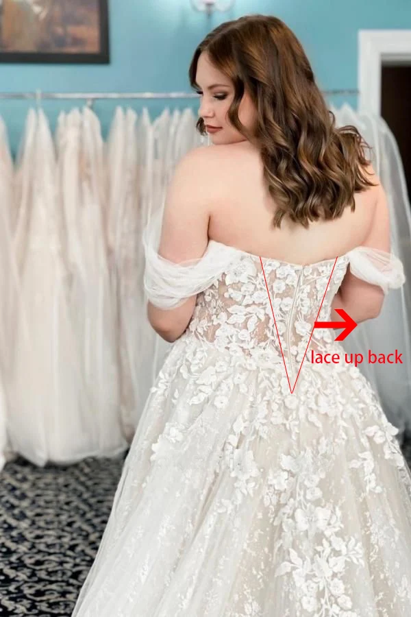 JIERUIZE Lace Appliques Luxury Boho Wedding Dresses Off The Shoulder Lace Up Back Plus Size Garden Bridal Gowns