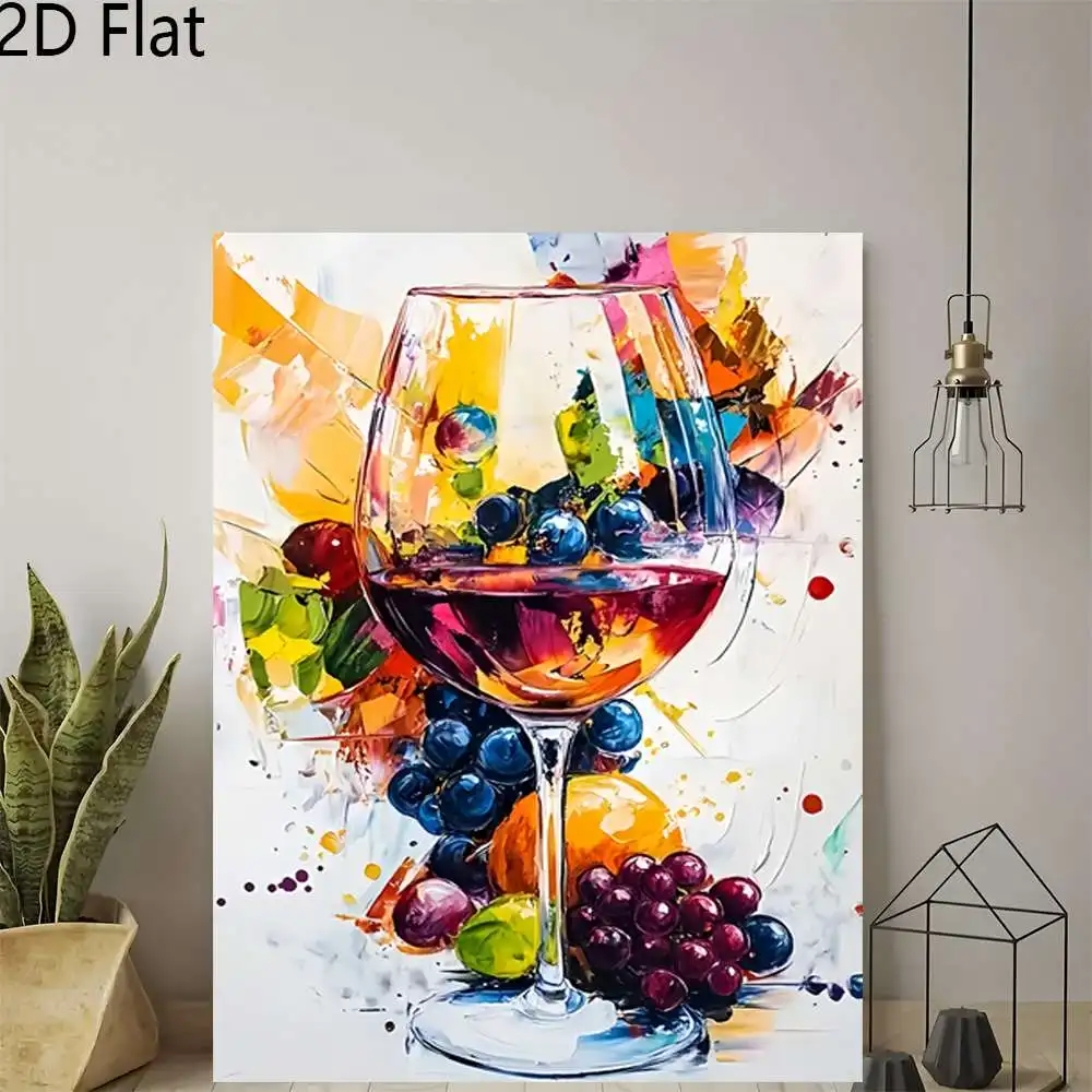 1pc Vibrant Wine Glass Artwork Featuring Grapes and Splashes, Designed As Frameless Canvas Painting for Decorating Walls in F
