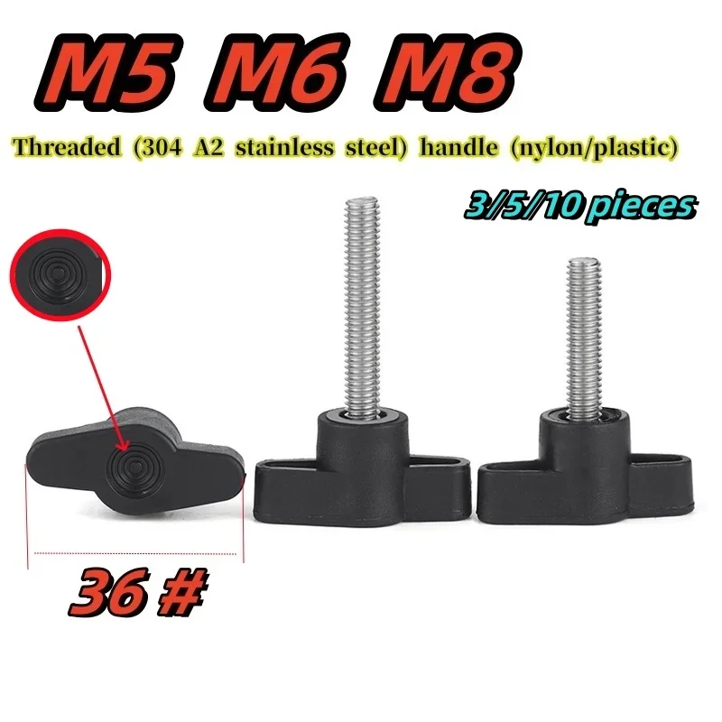 36 #304 A2 Stainless Steel T-shaped Handle Bolt M5M6M8 Nylon Z-shaped Handle Bolt Electric Wood Manually Adjustable Finger Screw