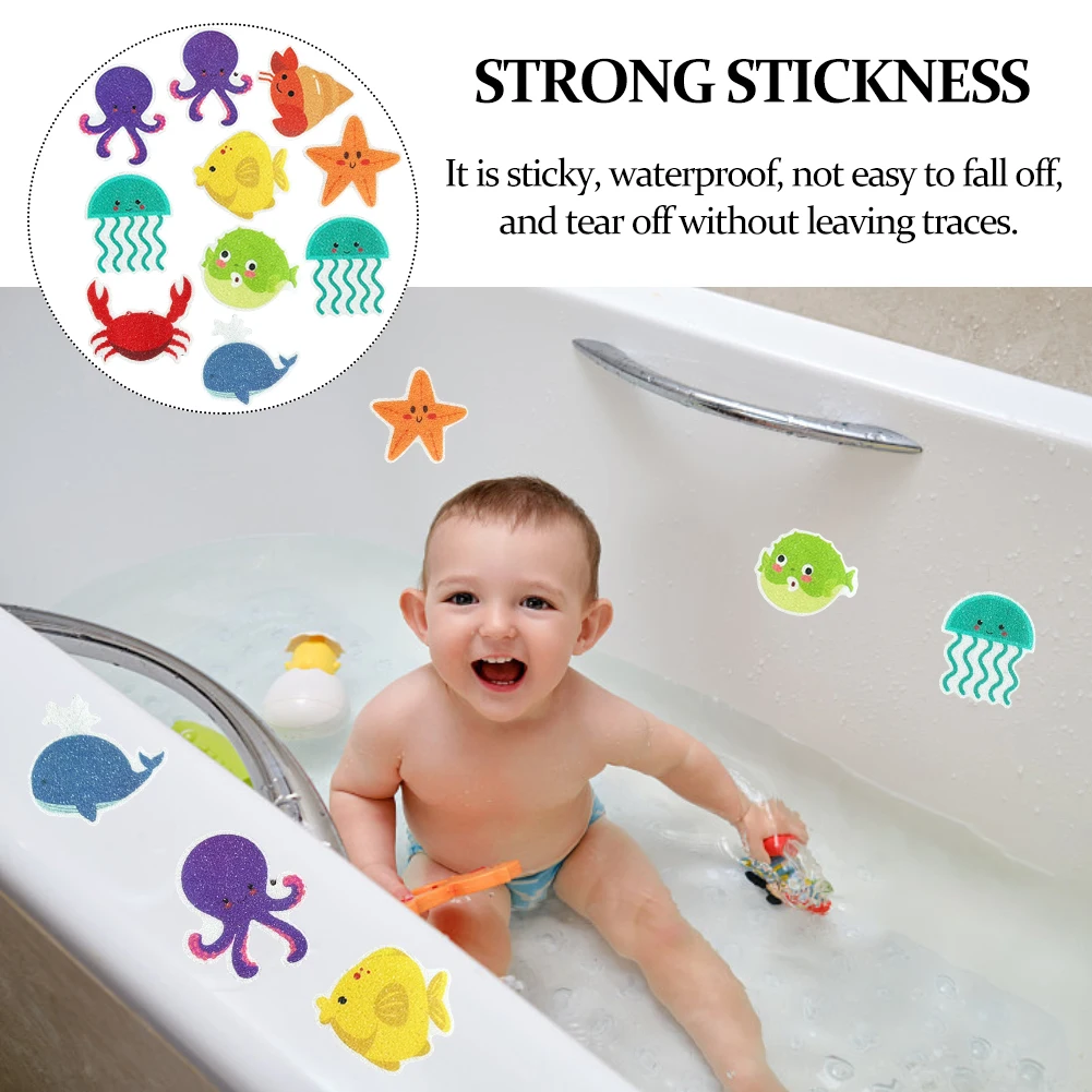 10pcs/set Toilet Non Slip Sticker Bathtub Decal Bathroom Cute Marine Animal Shape Shower Sticker Safety Kids Bathing Floor Pad