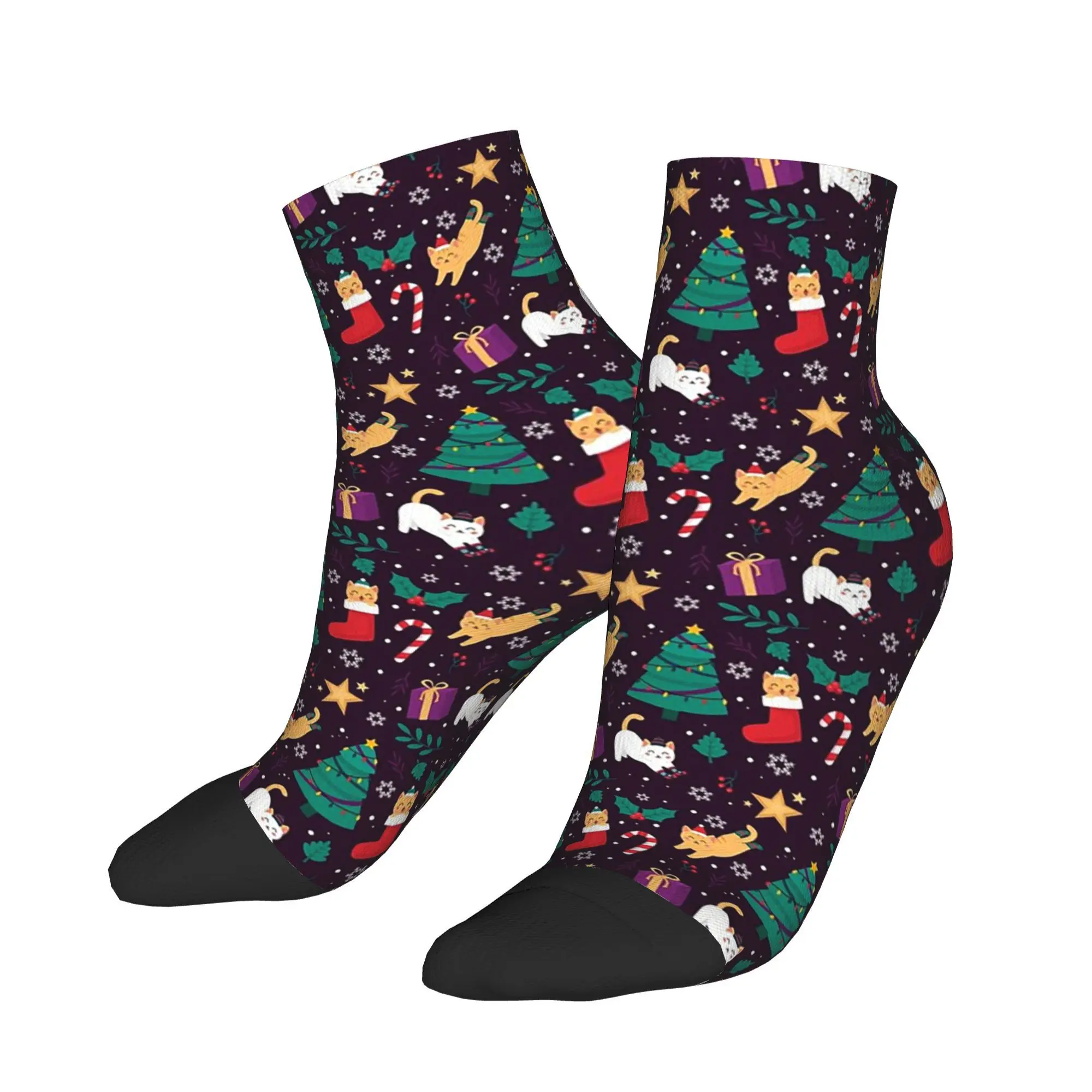 Cute Cats Christmas Tree Pattern Socks Harajuku Super Soft Stockings All Season Socks Accessories for Man Woman Birthday Present