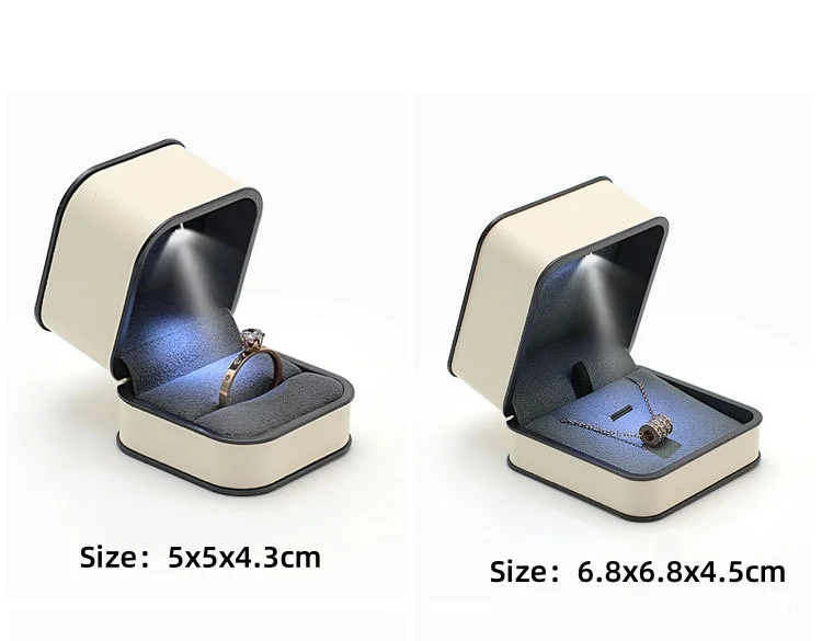 Wholesale High-End Led Light Jewelry Box Velvet Interior Ring Necklace Bracelet Box Customizable Logo