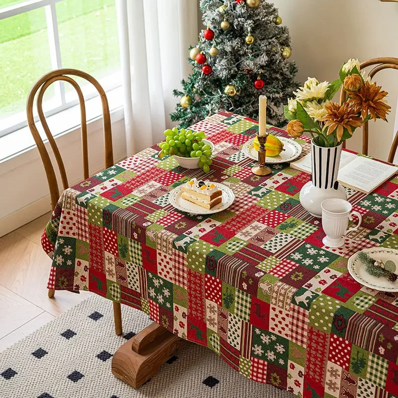 1PC Dining Table Tablecloth Christmas Light Luxury Household Rectangular Red Coffee Table New Year Rectangular Tablecloth