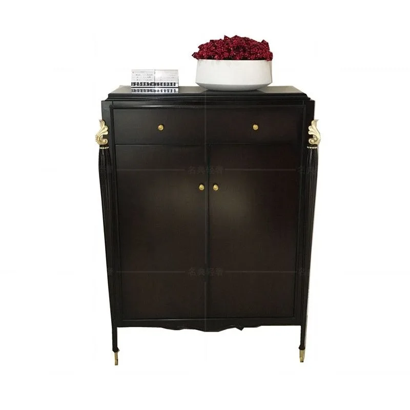 European all-solid wood light luxury multi-layer shoe cabinet, neoclassical simple double-door shoe cabinet