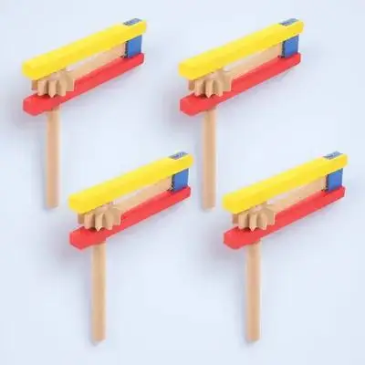 4 castañuelas de madera con mango largo, instrumento musical de sonido claro, ligeras y portátiles, ideales para la educación musical en el aula.