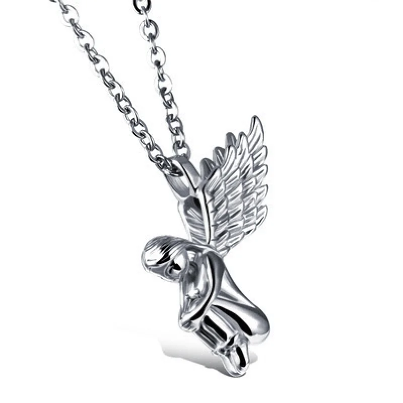 Lucky Angel feather Necklace Beautiful Goddess Necklace Stainless Steel Pendant Necklace Fashion Jewelry Vintage Women Men