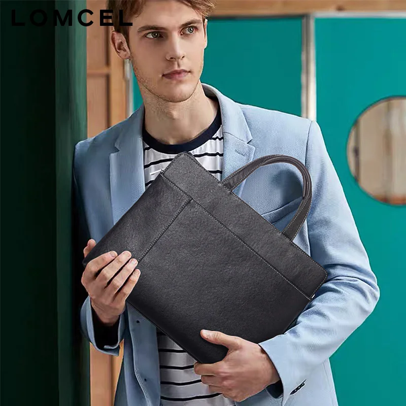 LOMCEL P85 Leather or soft leather men's fashionable handbag, single layer cowhide, crossbody style, suitable for business