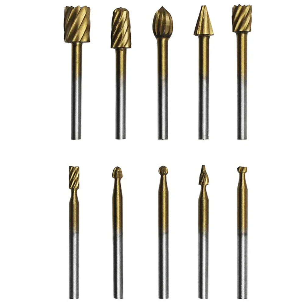 High Speed Steel Burr Bit Set, Plástico, Madeira, Metal Rotary Tool, Corte Carving, Routing Bur Tools, Acessórios, 10Pcs