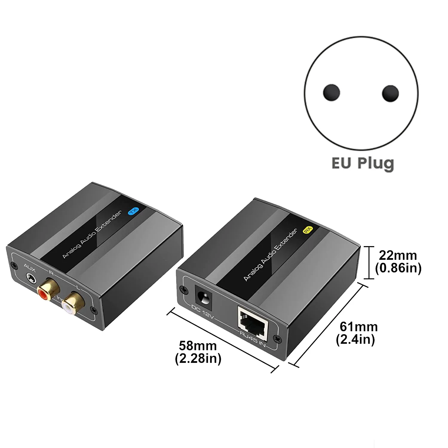 Analog Audio Extender RCA 3.5mm Stereo over Ethernet Single Cat5E/6/7 Cable Up to 500M Audio Converter EU Plug-Elect