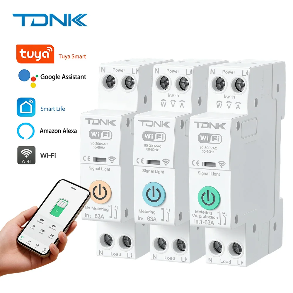 Tuya WiFi Smart Circuit Breaker 1P+N 63A Din Rail Relay Switch, Remote Control Timer, Optional Kwh Metering / Over Under Voltage