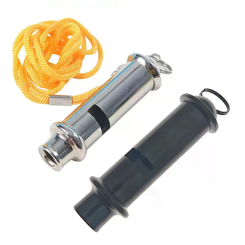 Hoge kwaliteit met nekketting Metalen fluitje Roestvrij staal Geel Lanyard Politiefluit Hoogfrequent levensreddend fluitje