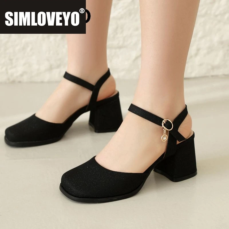 

SIMLOVEYO Брендовые женские босоножки с квадратным носком на блочном каблуке 6 см с пряжкой и металлическим ремешком Deocr, большой размер 42, 43, лаконичная повседневная мягкая женская обувь