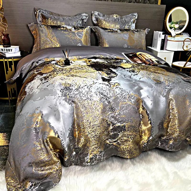 European Style Luxury Satin Cotton Jacquard 6 Piece Bedding Set