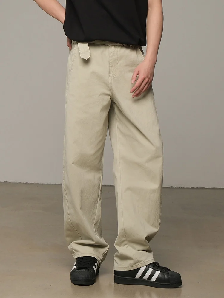 

Ретро американский поясной ремень, дизайн с каменным покрытием, повседневные брюки, мужские свободные прямые джинсы с лезвиями, весенние молодежные повседневные модные хлопковые брюки