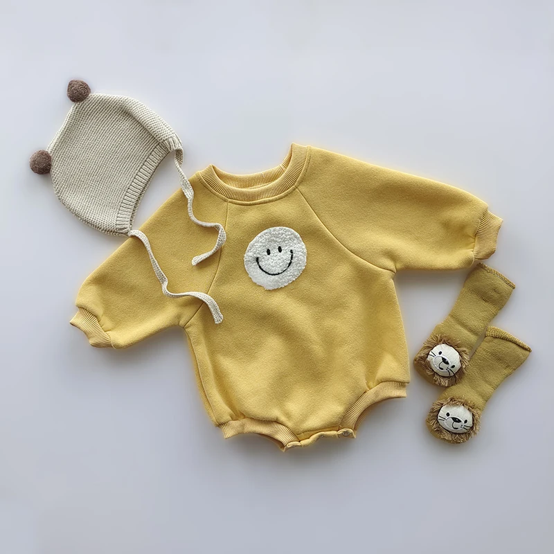 Newborn Baby Romper Baby Girls Boys Neutral Winter Autumn Thick Oversize Sweatshirts Clothes Embroidery Jumpsuits Bubble Rompers