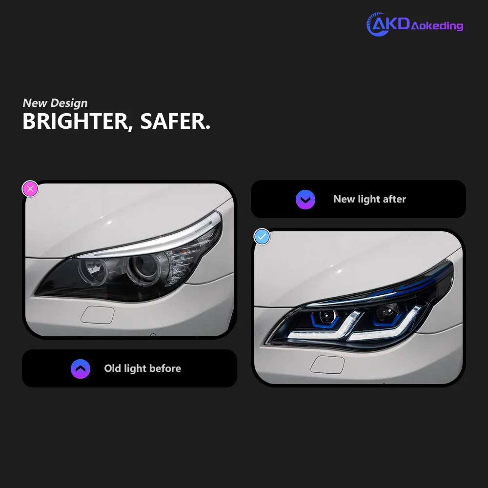 2 PCS Car Styling Head Lamp for BMW E60 Headlights 2003-2010 520i 530i Angel Eye LED Headlight DRL Hid Bi Xenon Auto Accessories