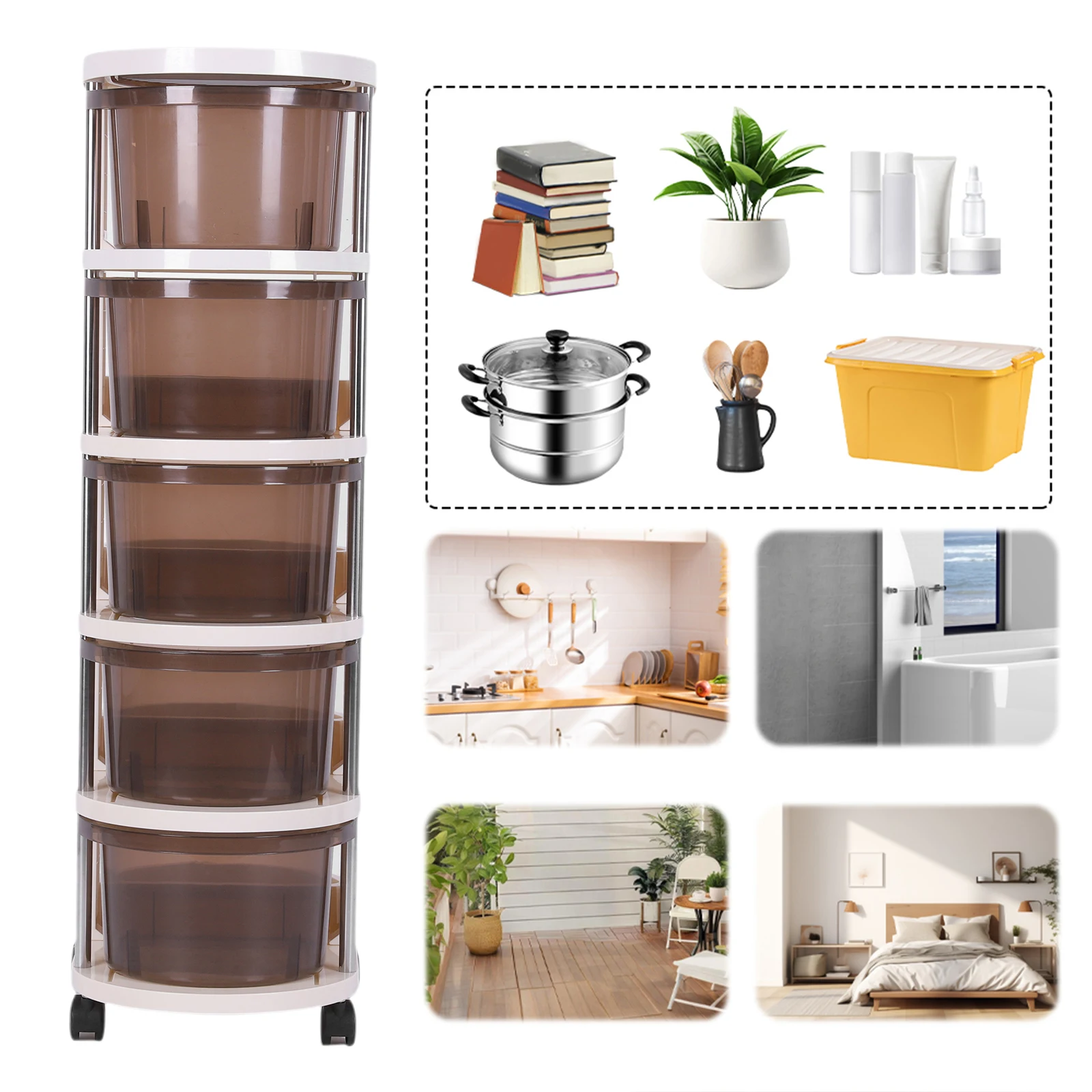 

Многофункциональная тумба-органайзер с 3/4/5 выдвижными ящиками на колесиках для гостиной/спальни/прихожей/офиса