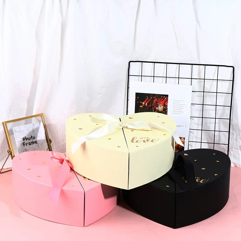 1pcs Packing Box Heart Shape Half-Opening Paper Gift Box Fresh Flower Box For Party Supplies For Women Girls Gift