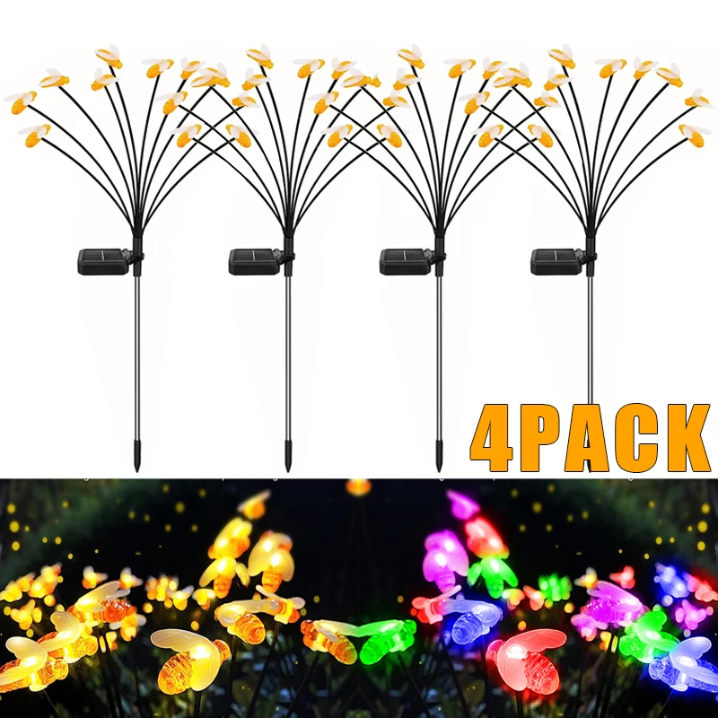 

Solar Garden Lights Outdoor LED Waterproof Honey Bee Firefly Decoration Lawn Sway Lights For Yard Pathway Patio