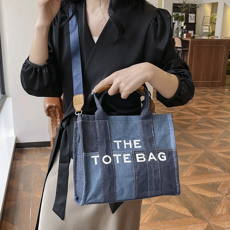 The Tote Bag Luxury Designer Splice Denim Canvas Brands Shoulder Bag for Women Large Denim Bags  the Black Y2k Woman Vintage