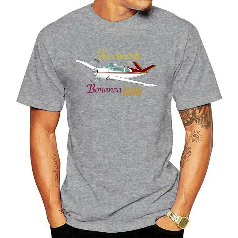 Men Summer Print Casual Beechcraft Bonanza C35 (Red/Gold) Airplane T-Shirt - Personalized With Your Informal manga Sweatshirt