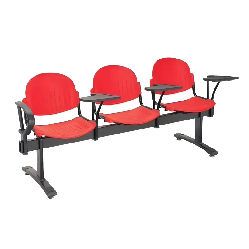 Modern durable plastic three-seater chair with knife-shaped legs, rectangular