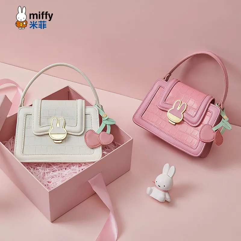 Miffy Kawaii Anime Cartoon Rabbit Handbag Winter Rose Red New Style Crocodile Pattern Sweet and Cool One Shoulder Crossbody Bag