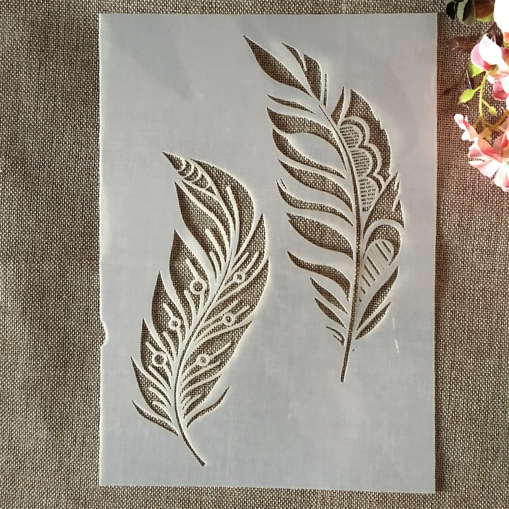 A4 29cm Two Feather DIY Layering Stencils Painting Scrapbook Coloring Embossing Album Decorative Template