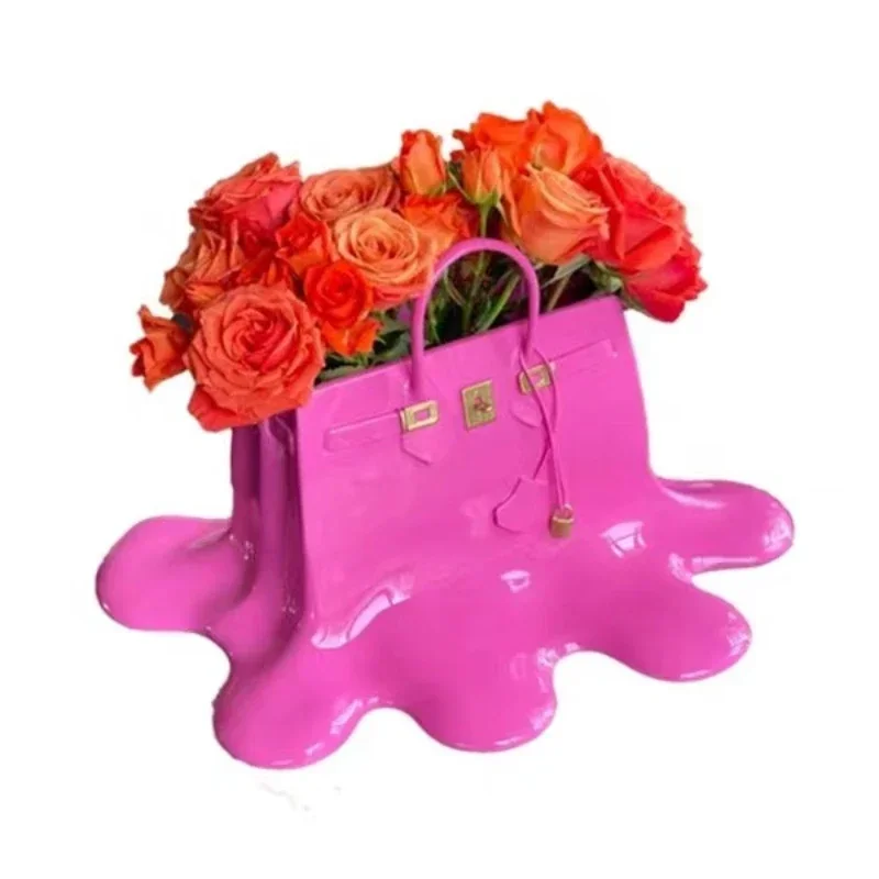 

Custom resin creative handmade birkin flower pot handbag shape vase resin melting lola bag flower vase