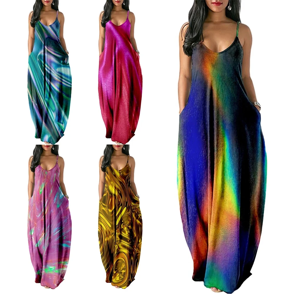 2022 Dress For Women Halter Neck Summer Print Colorful Sleeveless Midi Backless Party Sexy Dresses Beach Casual Streetwear