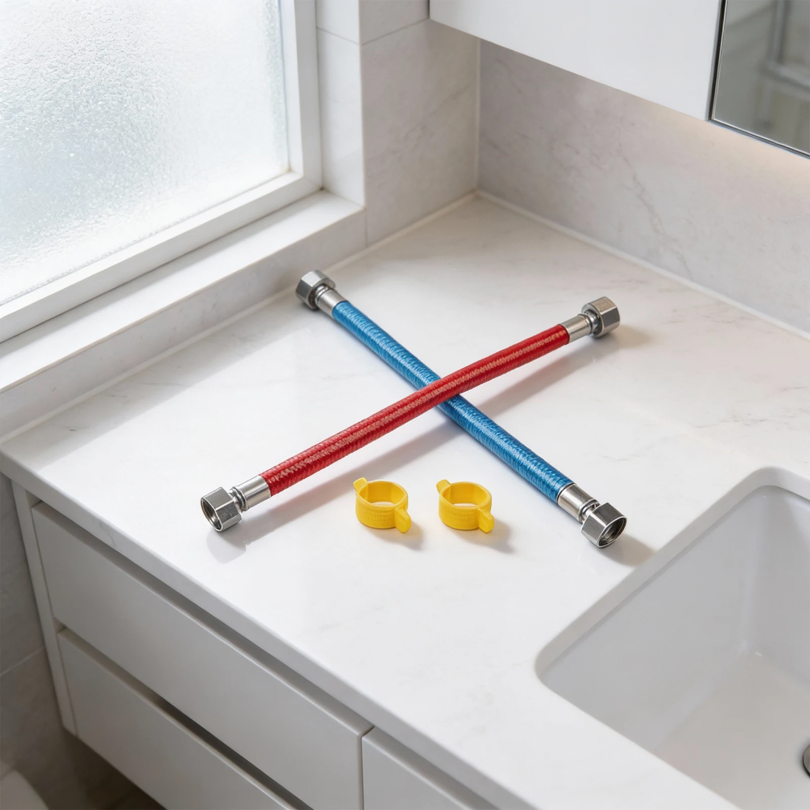 Flexible 304 Stainless Steel Corrugated Water Heater Inlet Hose Red Blue Coded For Home Plumbing Bathroom Furniture Sets