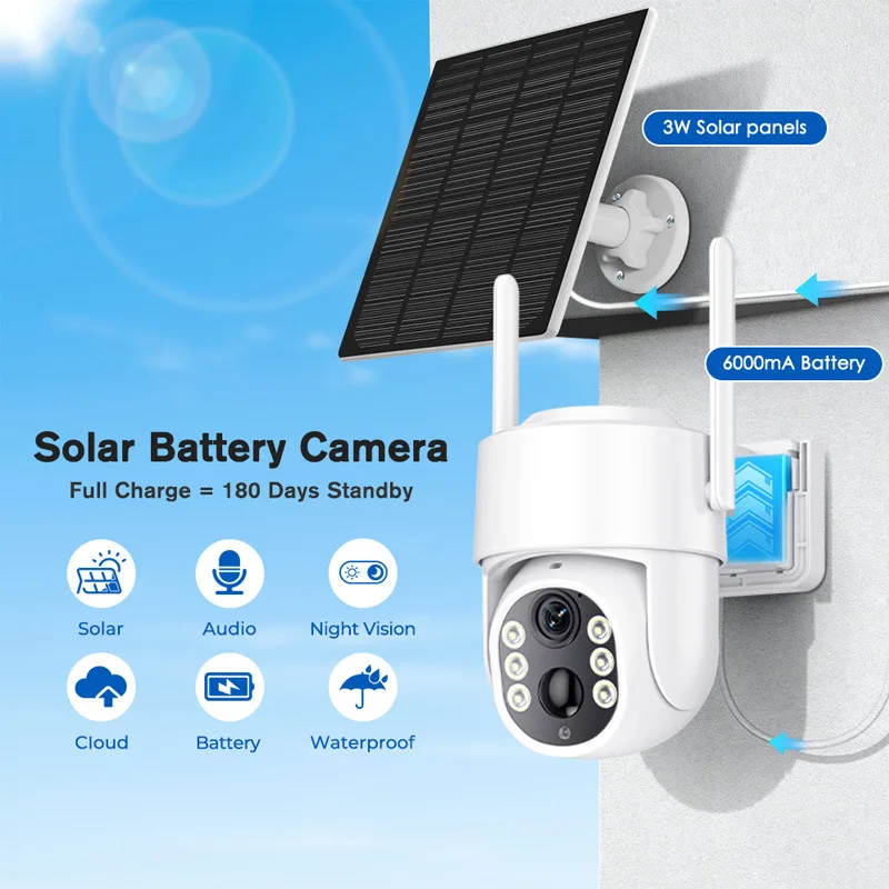 Cámara Solar Full HD 2K para exteriores, cámara de seguridad WiFi de 4MP con batería integrada, Panel Solar impermeable, videovigilancia inalámbrica