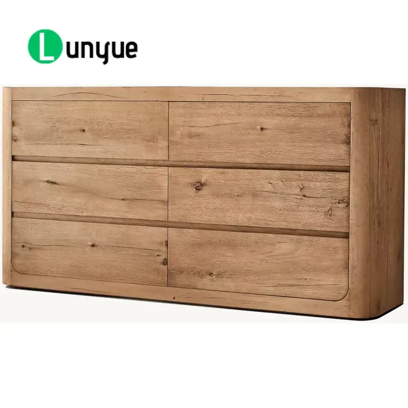 Luxury Modern Solid Oak Bedroom Dresser with 6 Storage Drawers Contemporary Wood Chest of Drawers for Home Organization