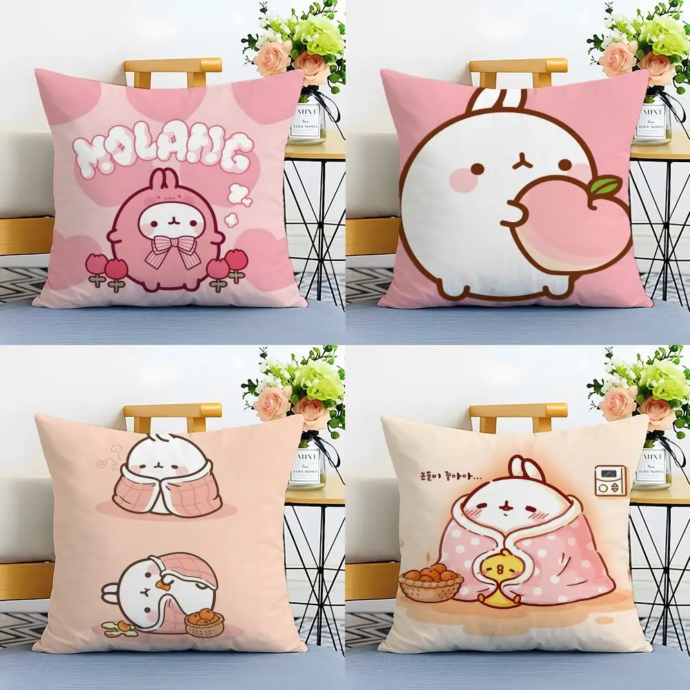 Cute Soft Mascot M-Molang Cushion Cover Linen Pillowcase Soft  for Sofa Bed Home Room Decor