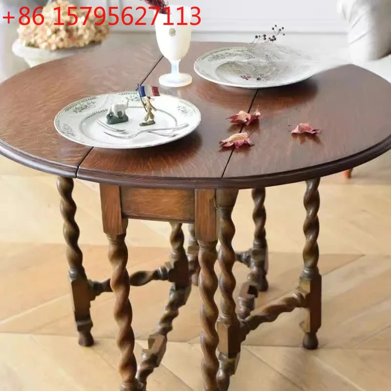 

Французский ретро складной обеденный стол из цельного дерева для гостиной, дома, столовой, маленькой квартиры, круглый дизайнер