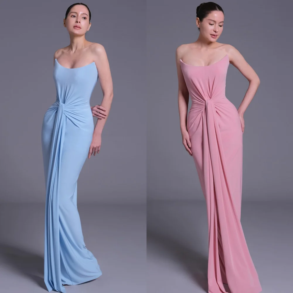 Простые формальные трикотажные плиссированные длинные платья без бретелек по индивидуальному заказу, платья для особых случаев, современный стиль, доступны размеры