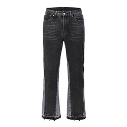 High Street Wash Loose Splicing Micro Flared Pants Foot Jeans for Men