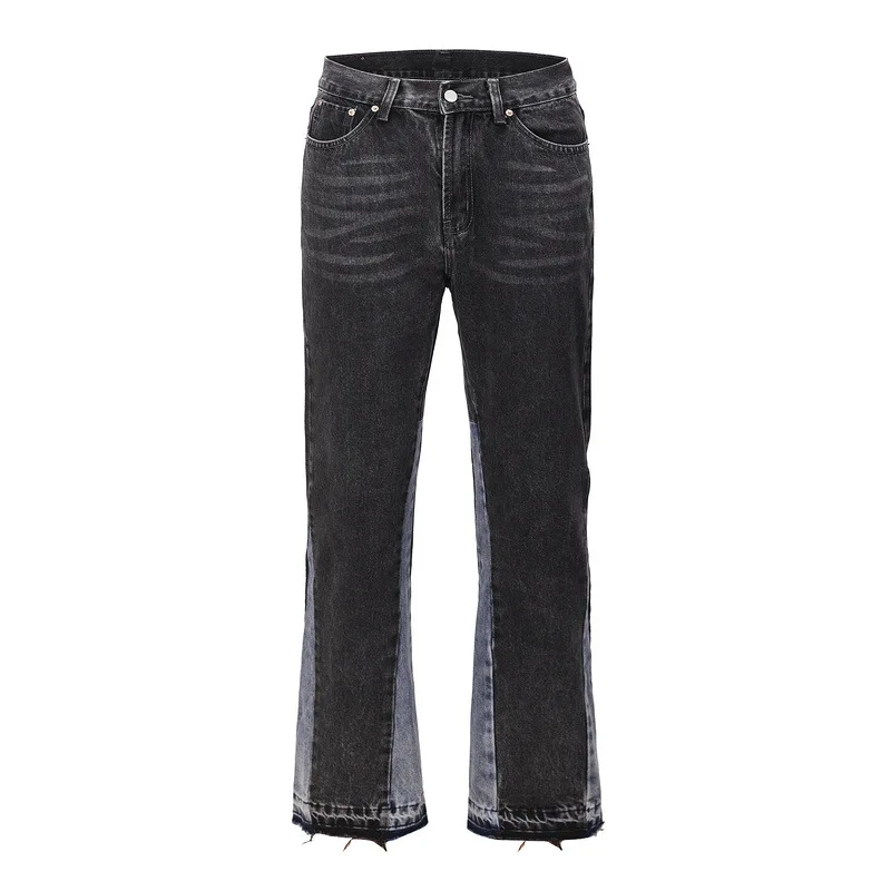 High Street Wash Loose Splicing Micro Flared Pants Foot Jeans for Men